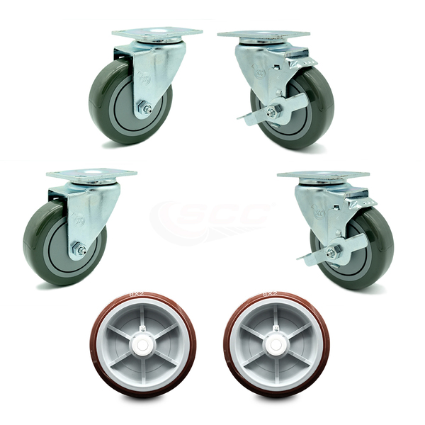 Service Caster Regency 600UBCKIT6 U-Boat Cart Caster and Wheel Replacement Set - REG-20S414-PPUB-TP2-2-TLB-2PPUD820-2
